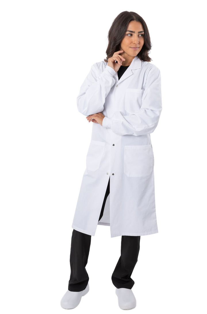 4533 Greentown Unisex Snap Front Full Length Lab Coat With Cuffs