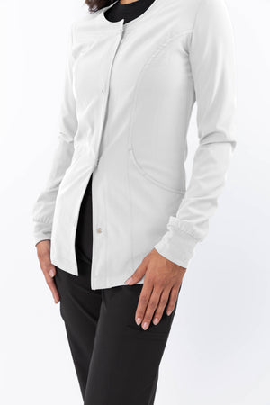 Z-445 Women's Zinnia Perforated Snap Front Solid Scrub Warm Up Jacket - Scrub Nation Canada